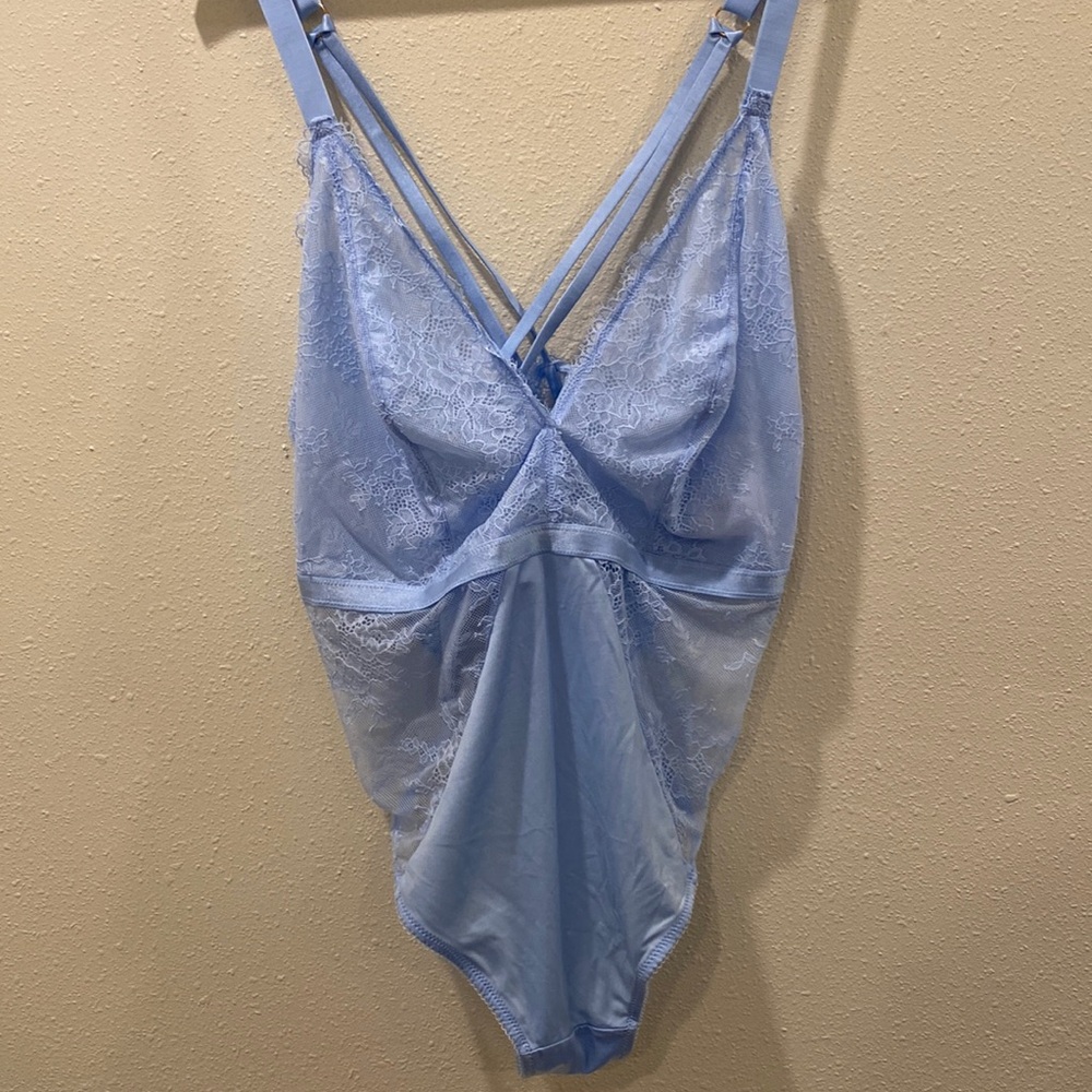 Auden Women’s Blue Deep-V Unlined Lace Lingerie Body Suit 2X